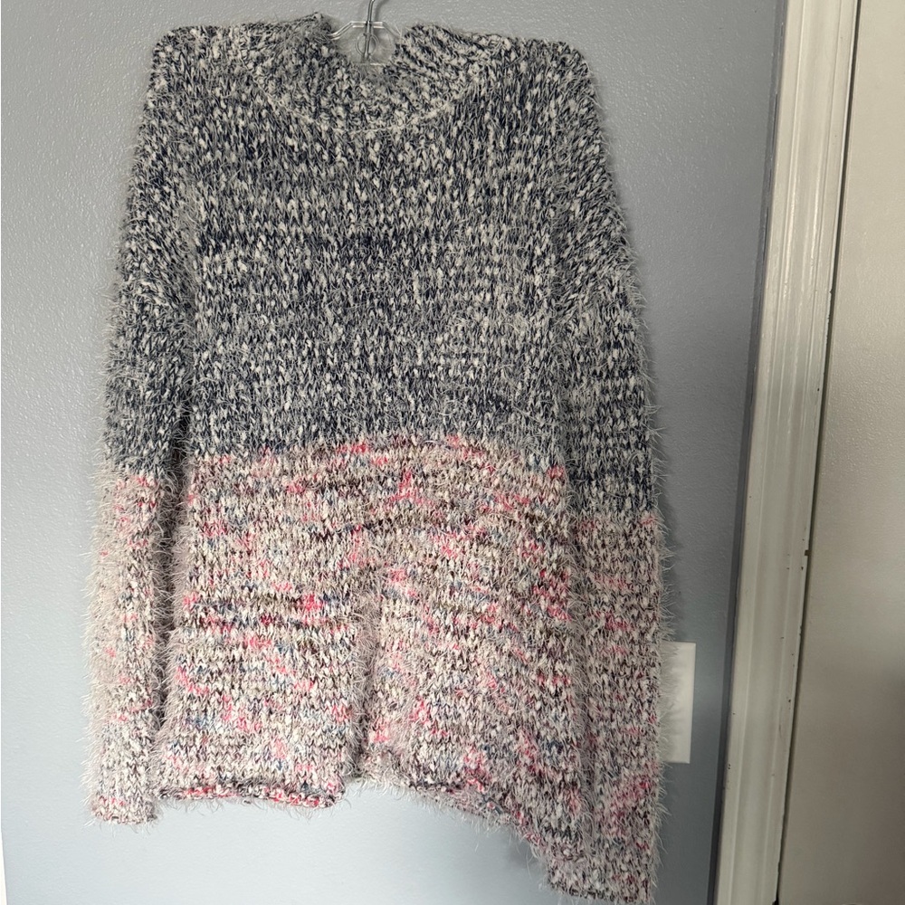 Maurices Grey  and Pink Fuzzy Knit Sweater